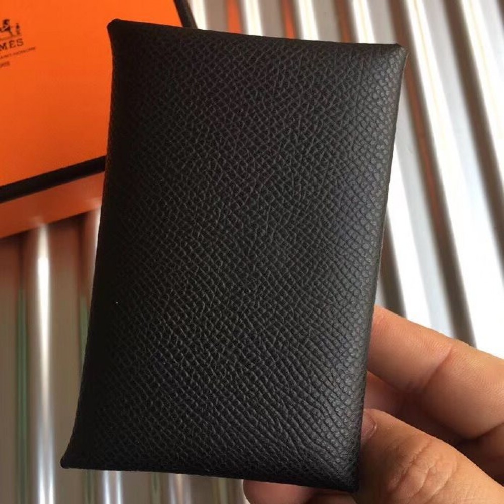 High Quality Replica Hermes Calvi Card Holder In Black Epsom Leather $ 129 USD
