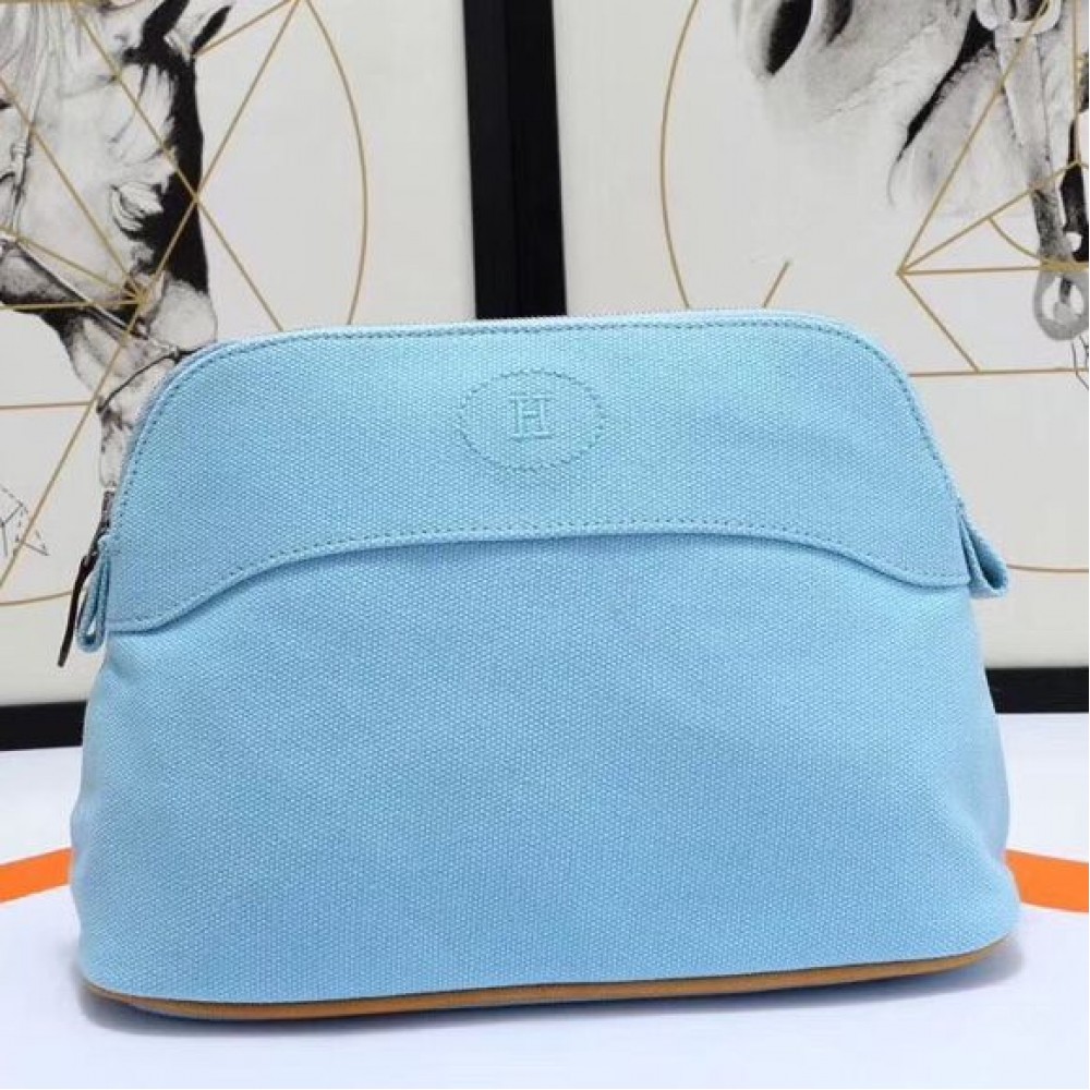 High Quality Replica Hermes Medium Bolide Travel Case In Blue Lin Cotton $ 159 USD